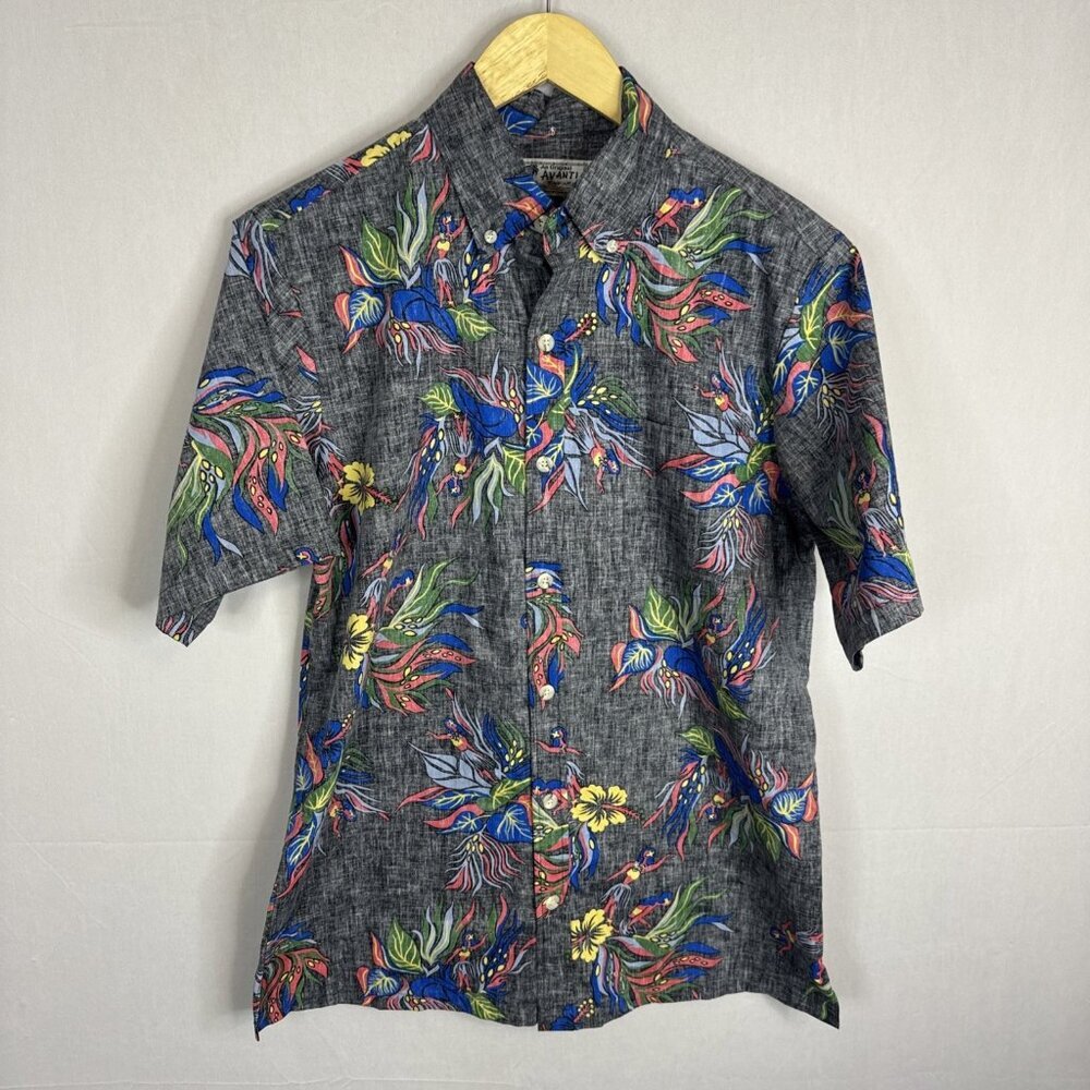 Avanti Originals Reverse Print Rayon Aloha Shirt Hula‎ Girl Gray Hawaii Small